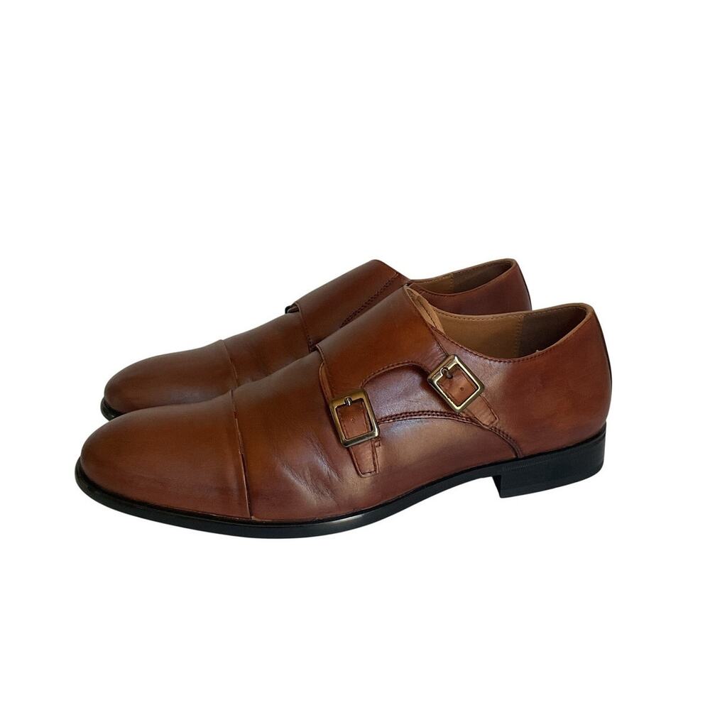 ALDO Men’s Brown Double Monk Strap Dress Shoes Sz 9.5 Leather Cap Toe Formal